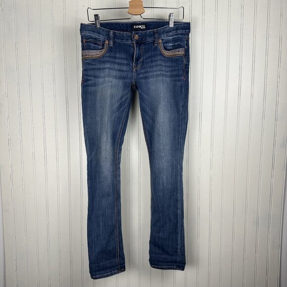 Y2K Style Express Stella Low Rise Ankle Jeans Women's Size 8 Embellished Pockets - Picture 1 of 8